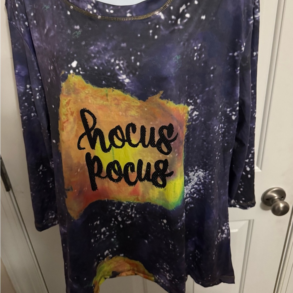 Hocus Pocus Shirt Womens 2X Purple Tie Dye Celestial Effect Witch Bling NEW